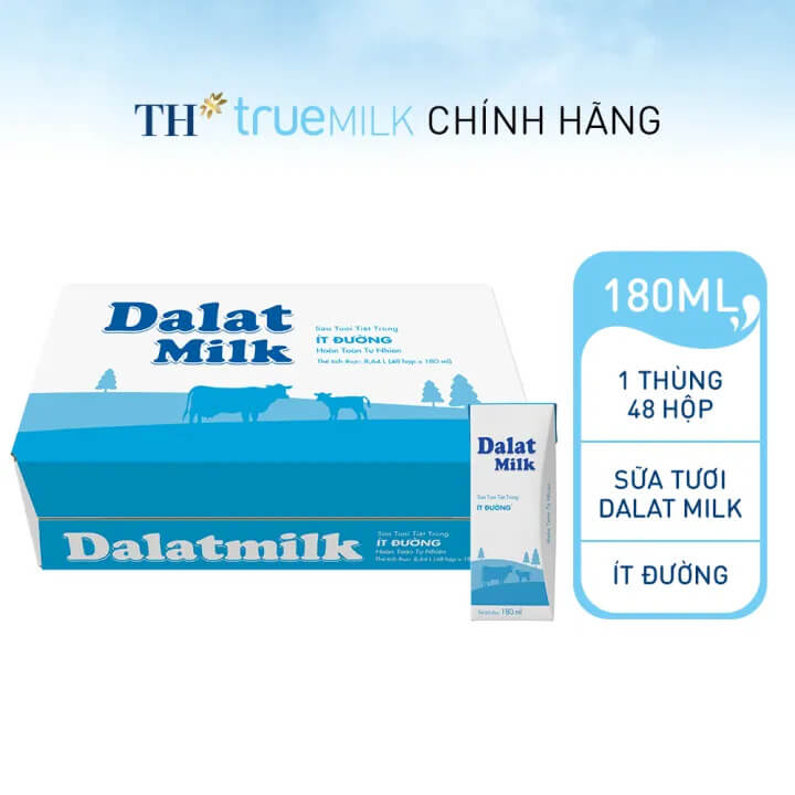 Thùng Sữa tươi tiệt trùng ít đường Dalatmilk 180ml x 48 hộp